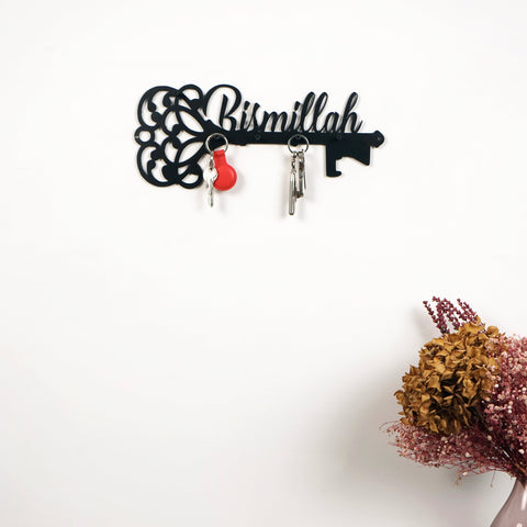 Bismillah Key Holder Latin Calligraphy Islamic Wall Art Decor