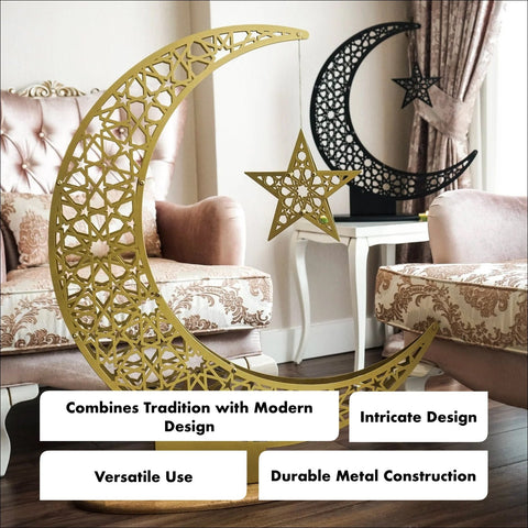 Crescent & Star Ramadan Decor - Metal Islamic Home Decoration