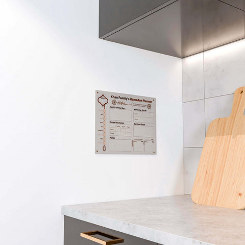 family-ramadan-daily-planner-on-acrylic-board-with-quran-recitation-and-stylish-decor-for-home-islamicwallartstore