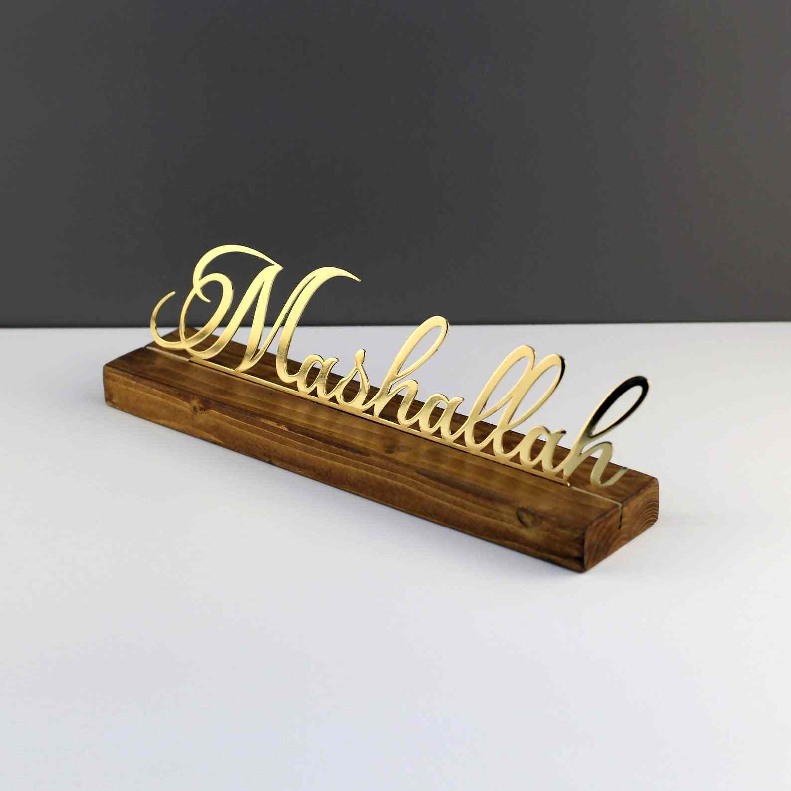 Bismillah, Subhanallah, Alhamdulillah, MashaAllah, AllahuAkbar Latin Wooden Stand Islamic Tabletop Decor - Islamic Wall Art Store