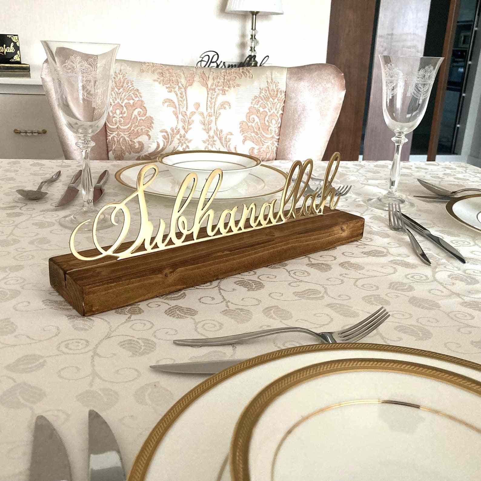 Bismillah, Subhanallah, Alhamdulillah, MashaAllah, AllahuAkbar Latin Wooden Stand Islamic Tabletop Decor - Islamic Wall Art Store