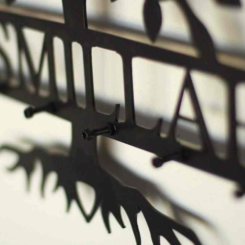 Bismillah Latin Key Holder, Basmala and Tree Metal Calligraphy Islamic Home Decor - Islamic Wall Art Store