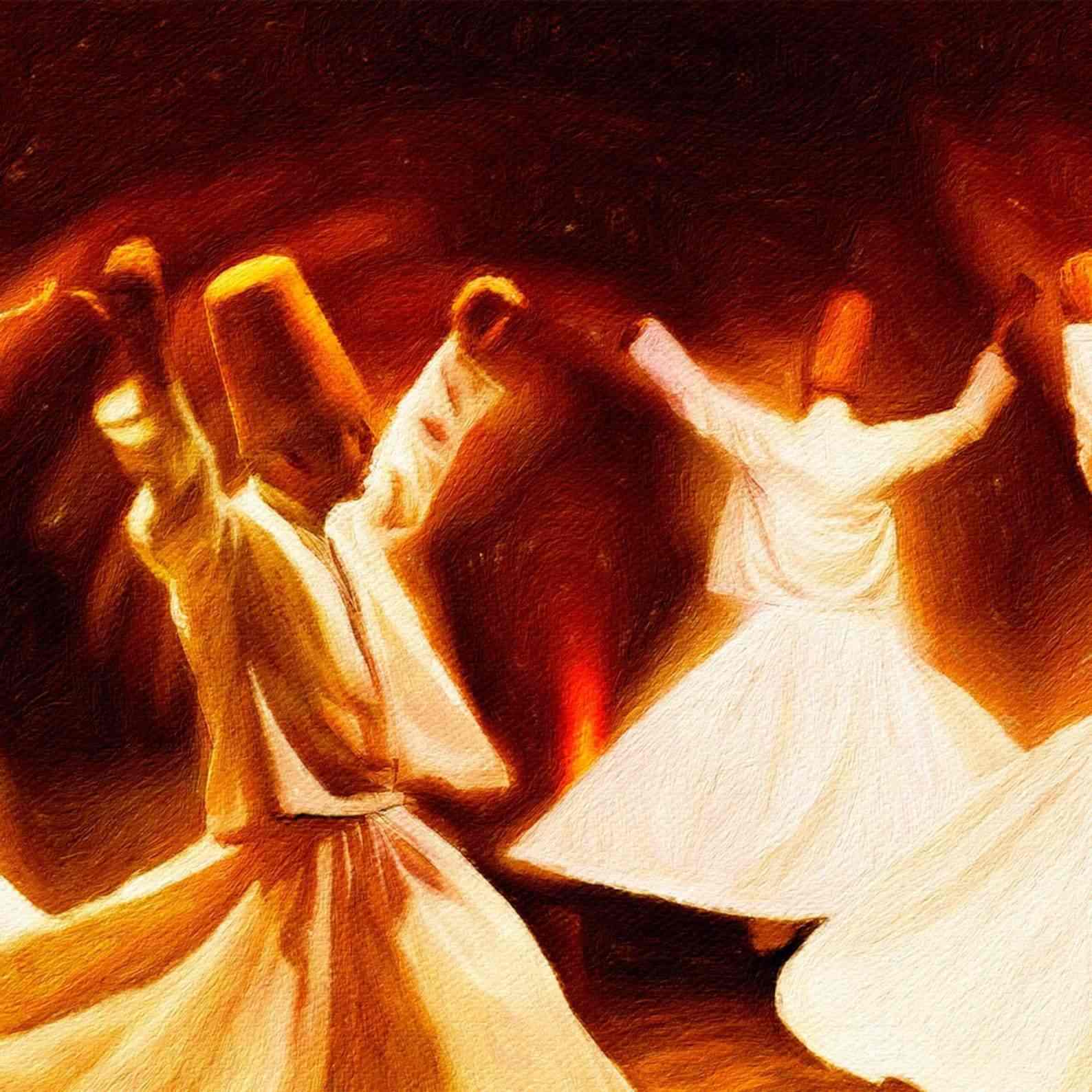 Whirling Dervish v12 Oil Paint Reproduction Canvas Print Islamic Wall Art - Islamic Wall Art Store