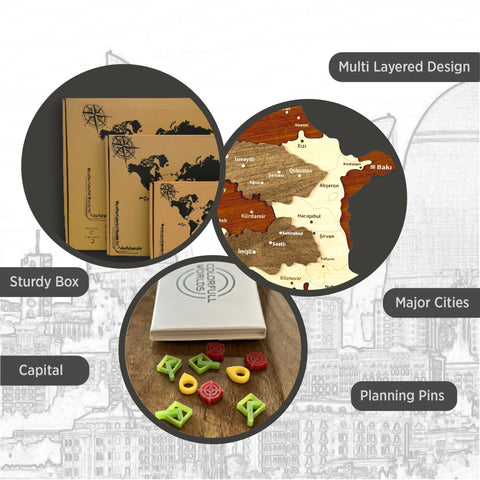 Azerbaijan Wooden Wall Map Islamic Wall Art Decor